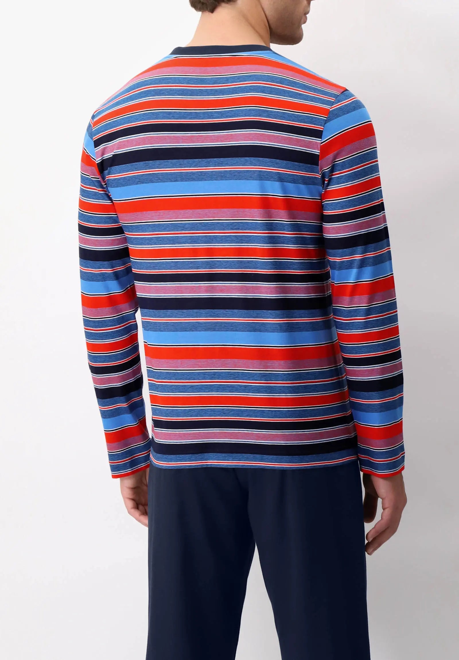 Pigiama Lungo Serafino in Cotone Fantasia Multiriga PEROFIL VPRT92806