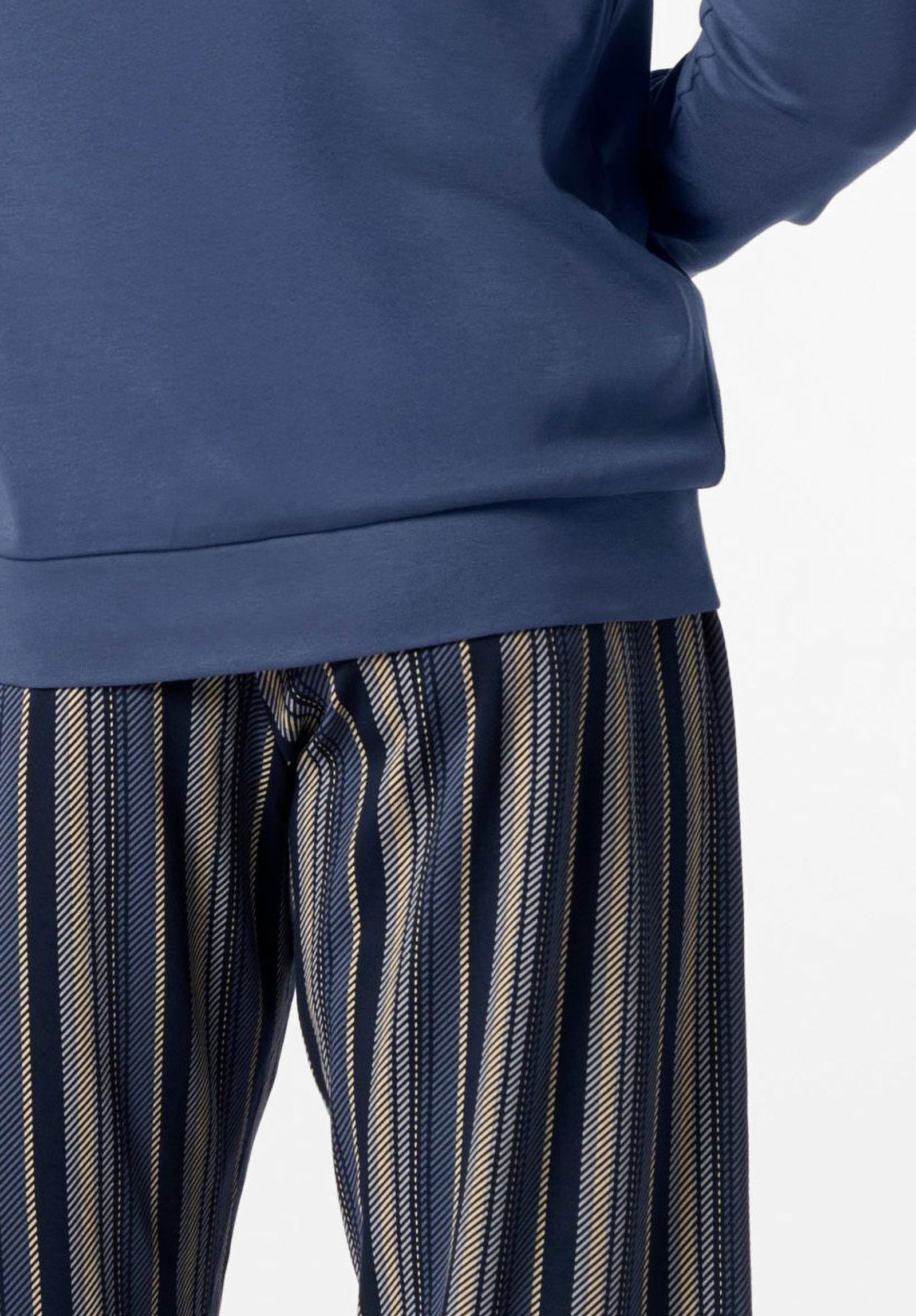 Pigiama Lungo Lupetto con Bottoni in Cotone Invernale Stampa Riga PEROFIL VPRT93204