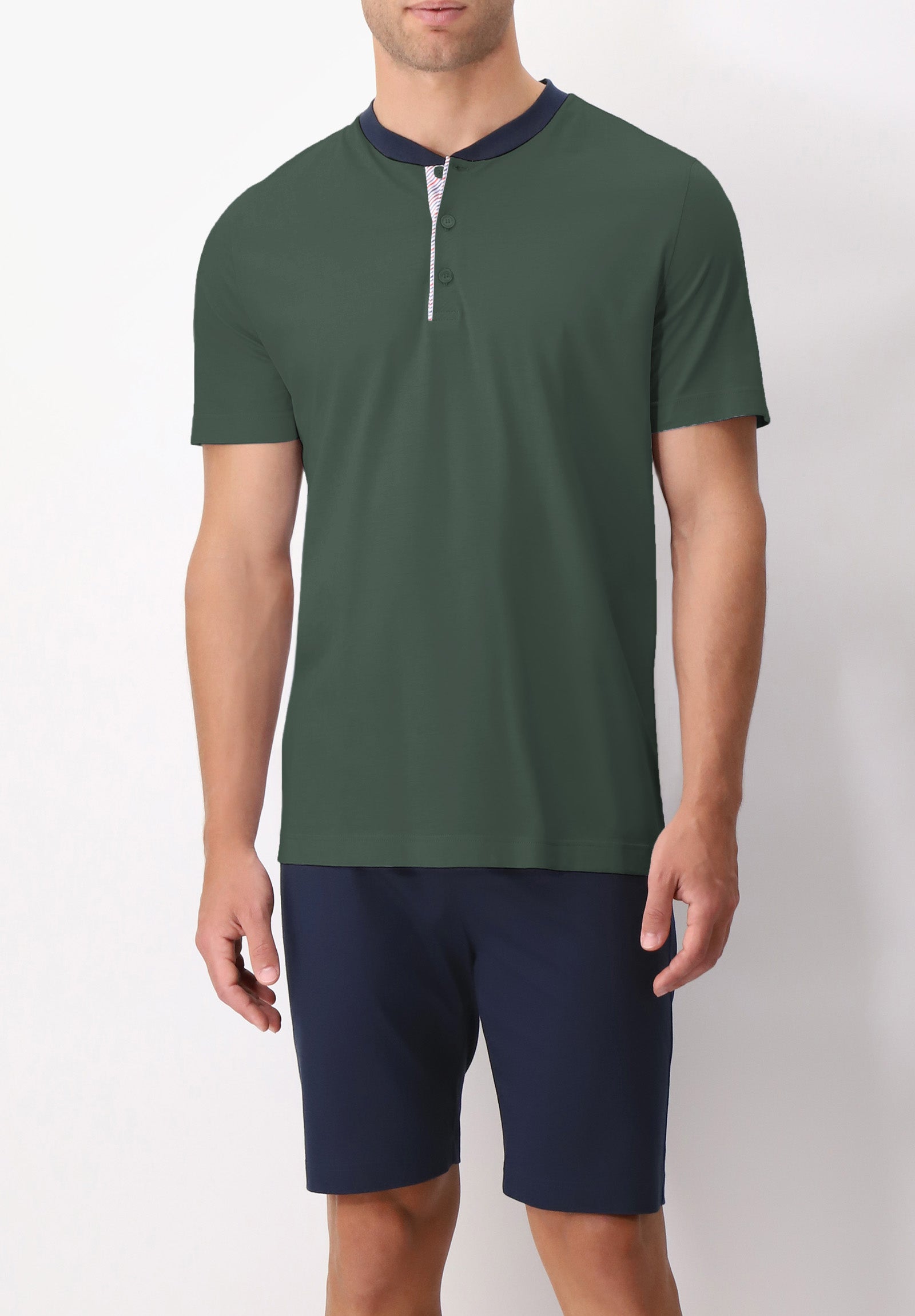 Pigiama Corto Serafino in Cotone Jersey Tris Basic PEROFIL VPRT92803