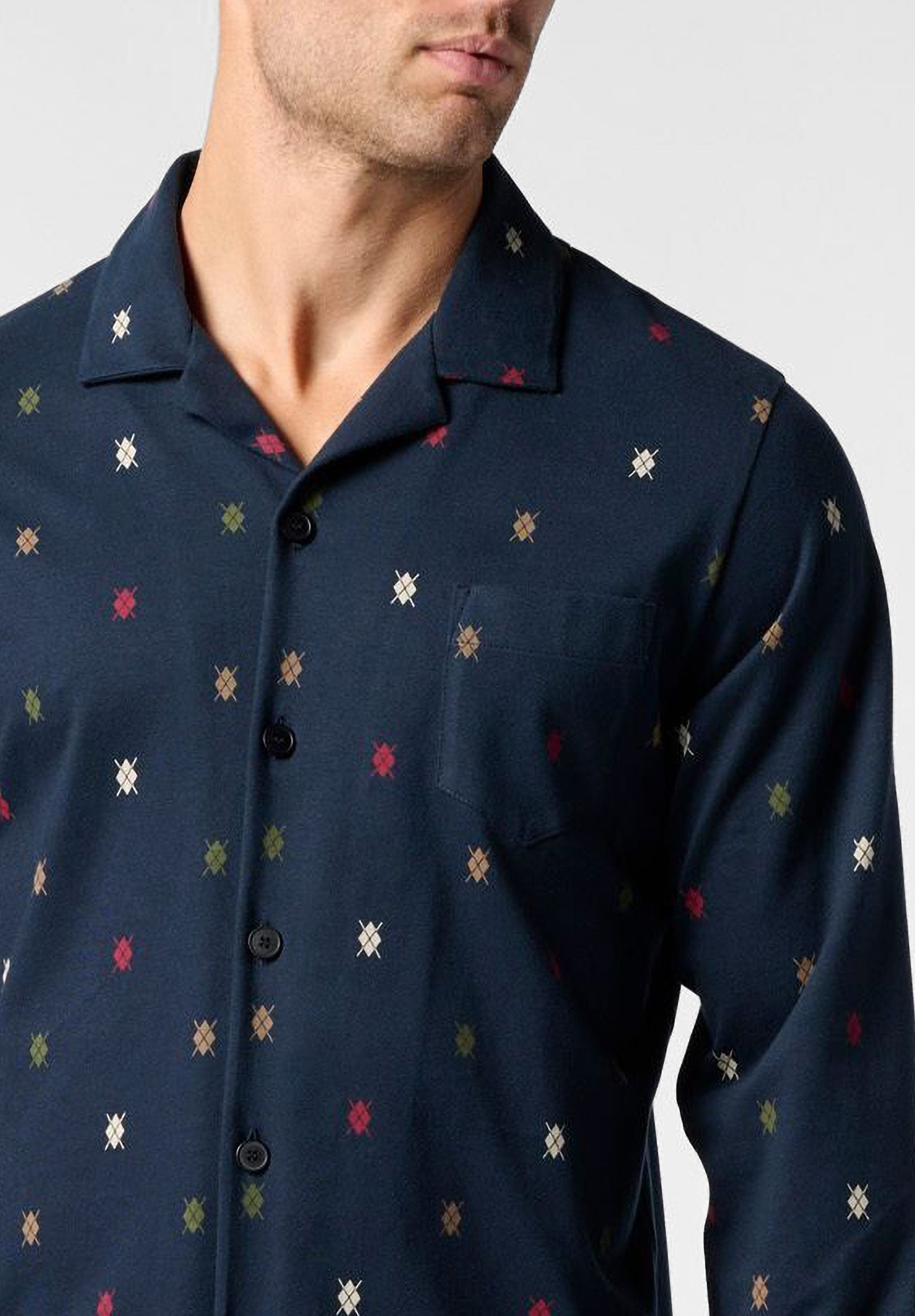 Pigiama Lungo Aperto con Collo in Cotone Invernale con Stampa Cravatteria PEROFIL VPRT93215