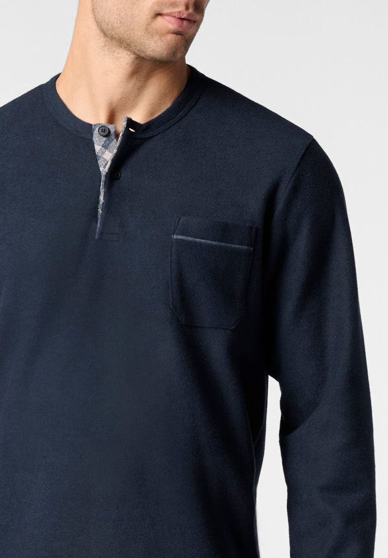 Pigiama Lungo Serafino in Punto Milano con Fantasia Check PEROFIL VPRT93229