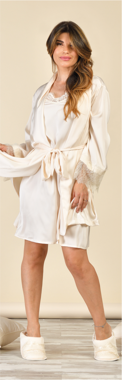 Composè Kimono più Sottana Bianco Seta Armonia