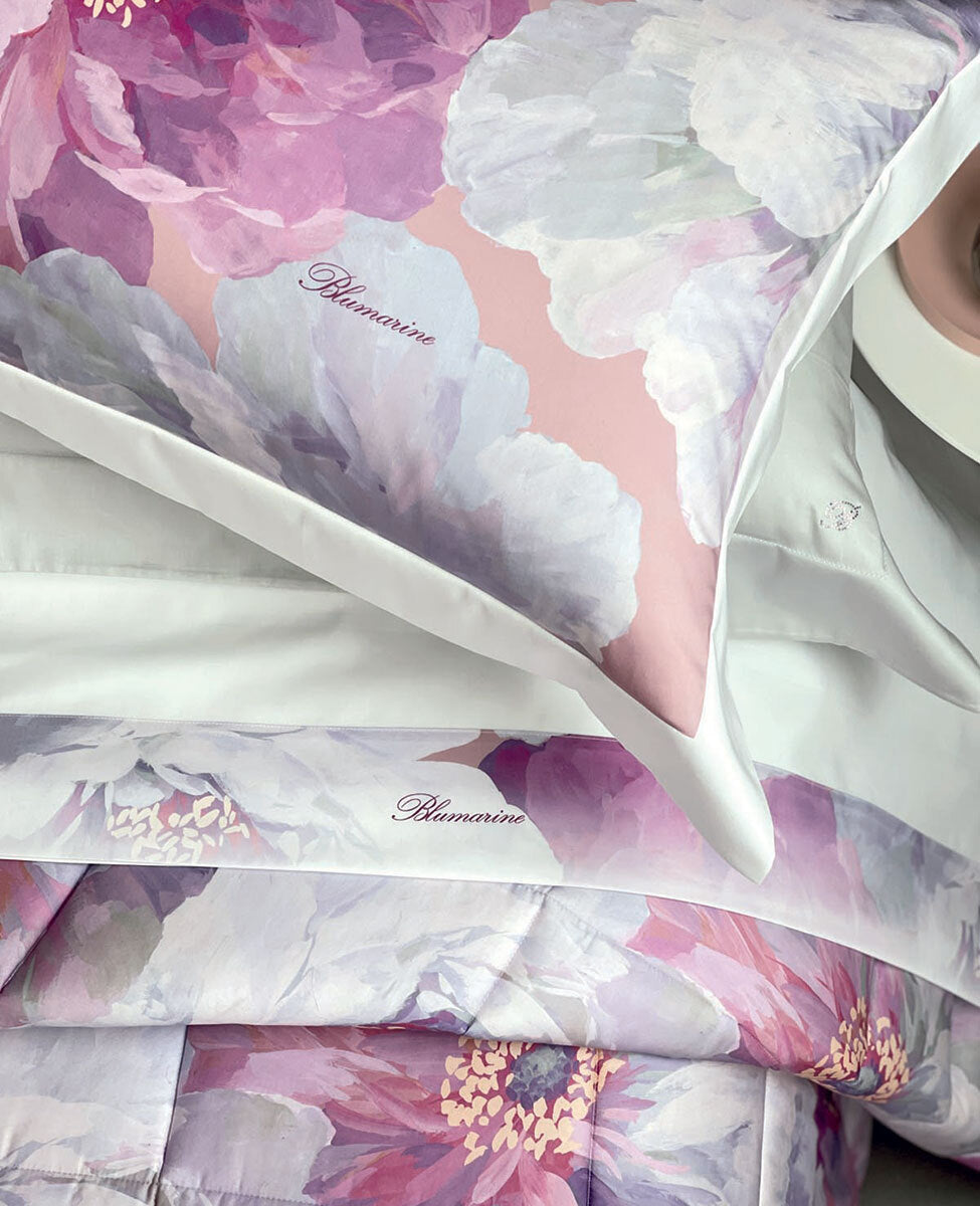 Completo Lenzuola In Raso Di Cotone Hibiscus Blumarine