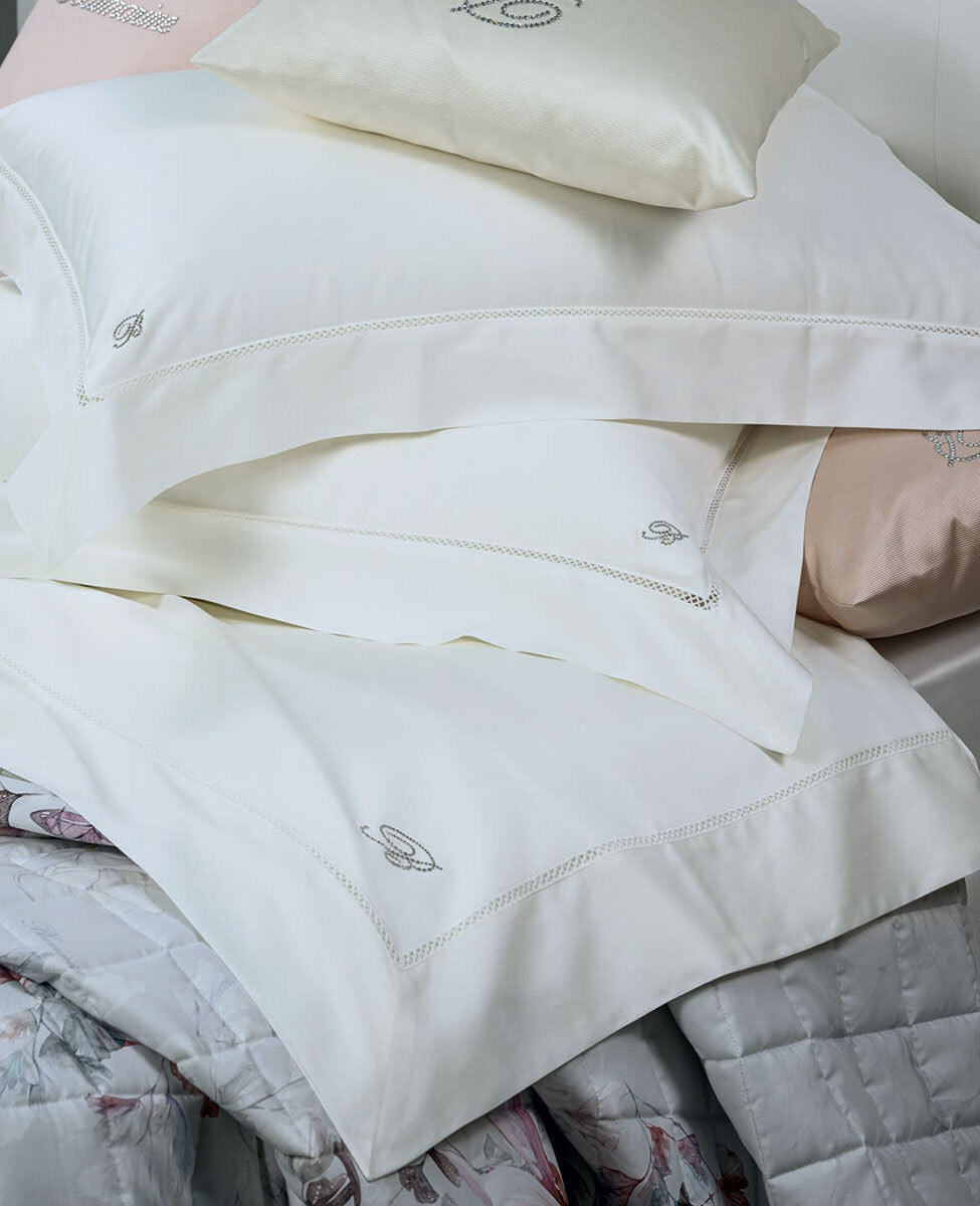 Completo Lenzuola In Raso Di Cotone Blu Notte Blumarine