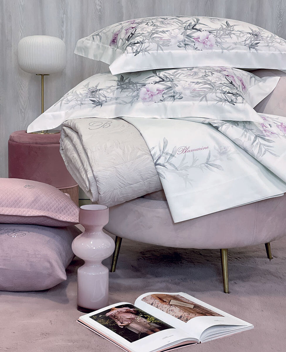 Completo Lenzuola In Raso Di Cotone Orchidea Blumarine