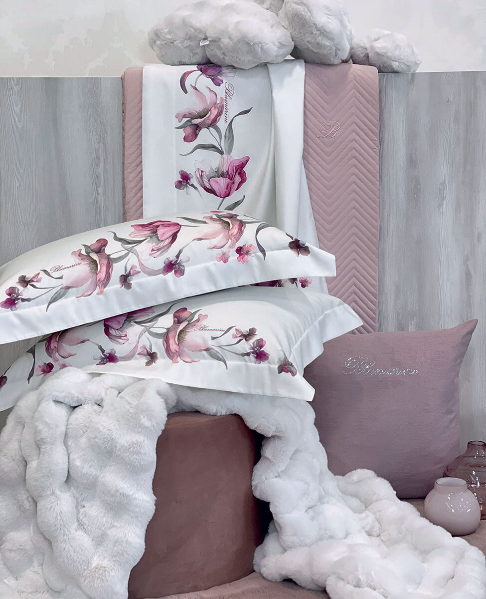 Completo Lenzuola In Raso Di Cotone Fleurette Blumarine