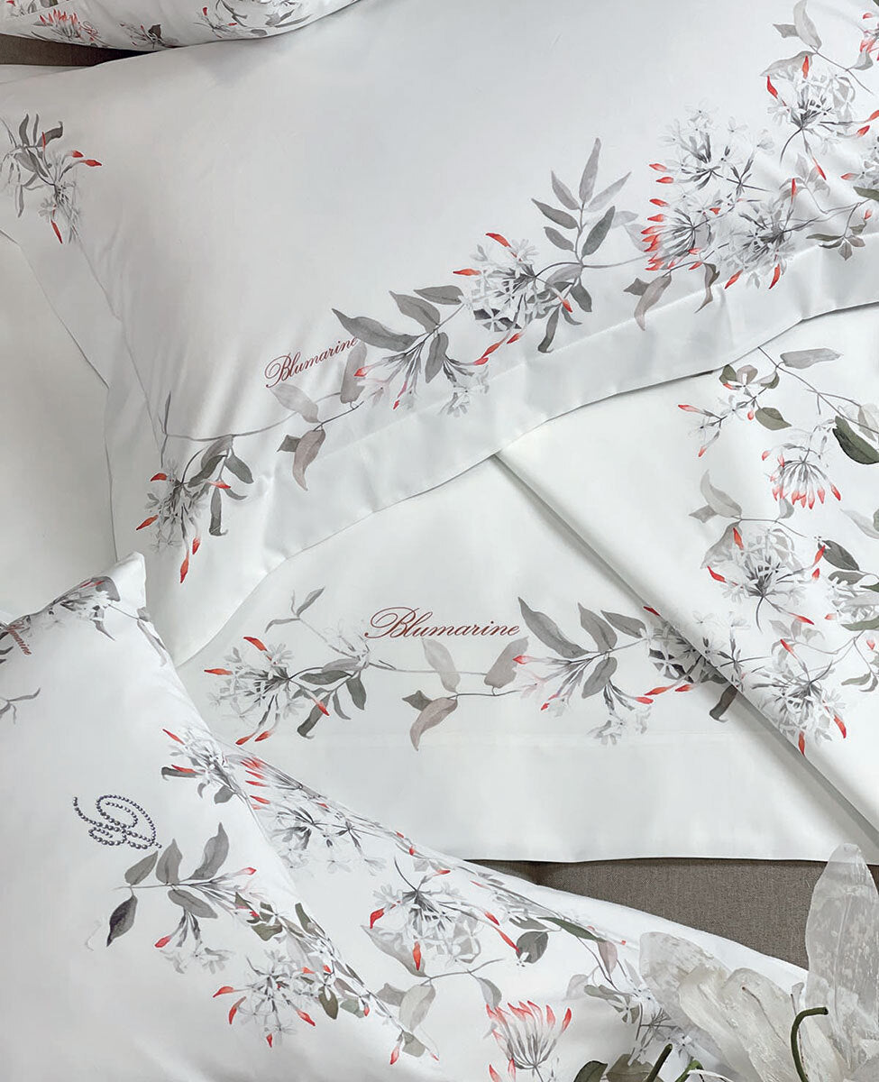 Completo Lenzuola In Raso Di Cotone Gelsomino Blumarine