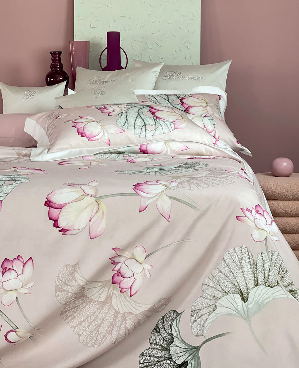 Completo Lenzuola In Raso Di Cotone Loto Blumarine