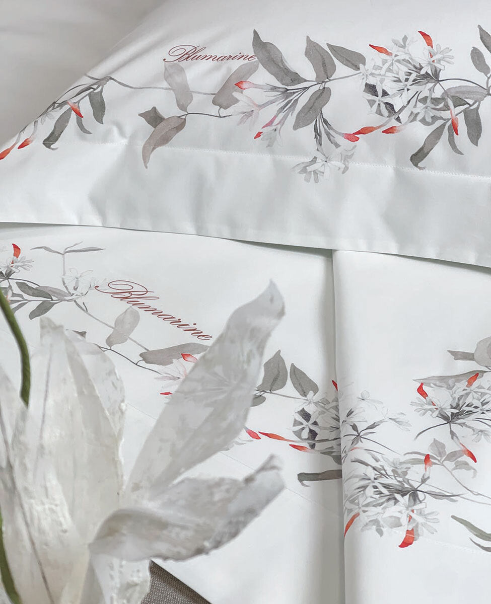 Completo Lenzuola In Raso Di Cotone Gelsomino Blumarine