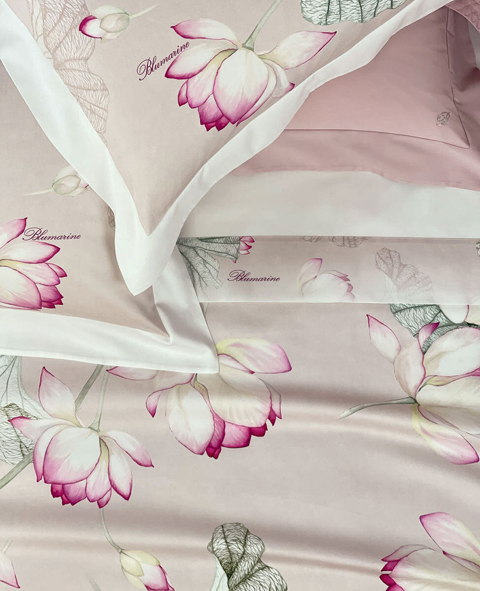 Completo Lenzuola In Raso Di Cotone Loto Blumarine