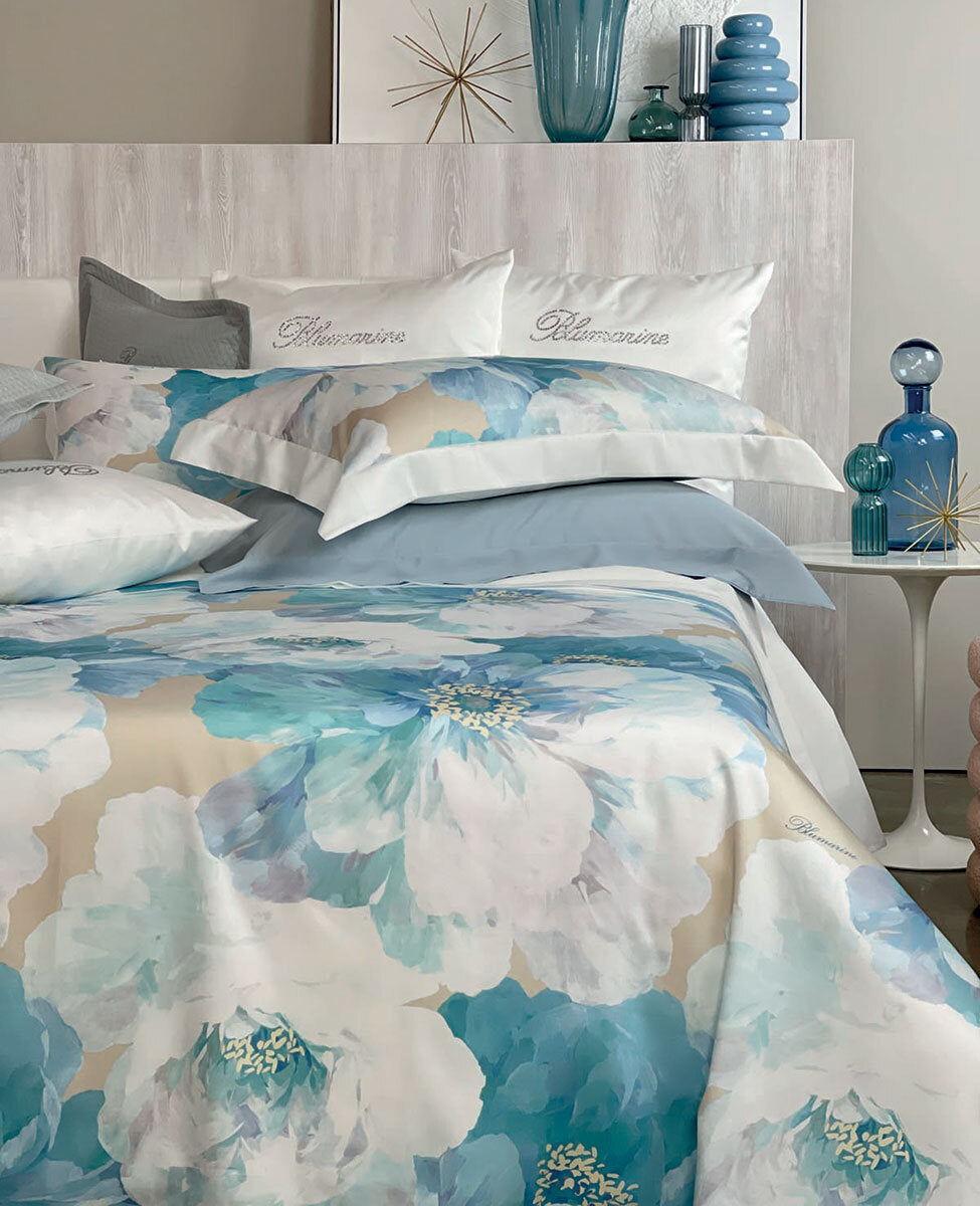 Completo Lenzuola In Raso Di Cotone Hibiscus Blumarine