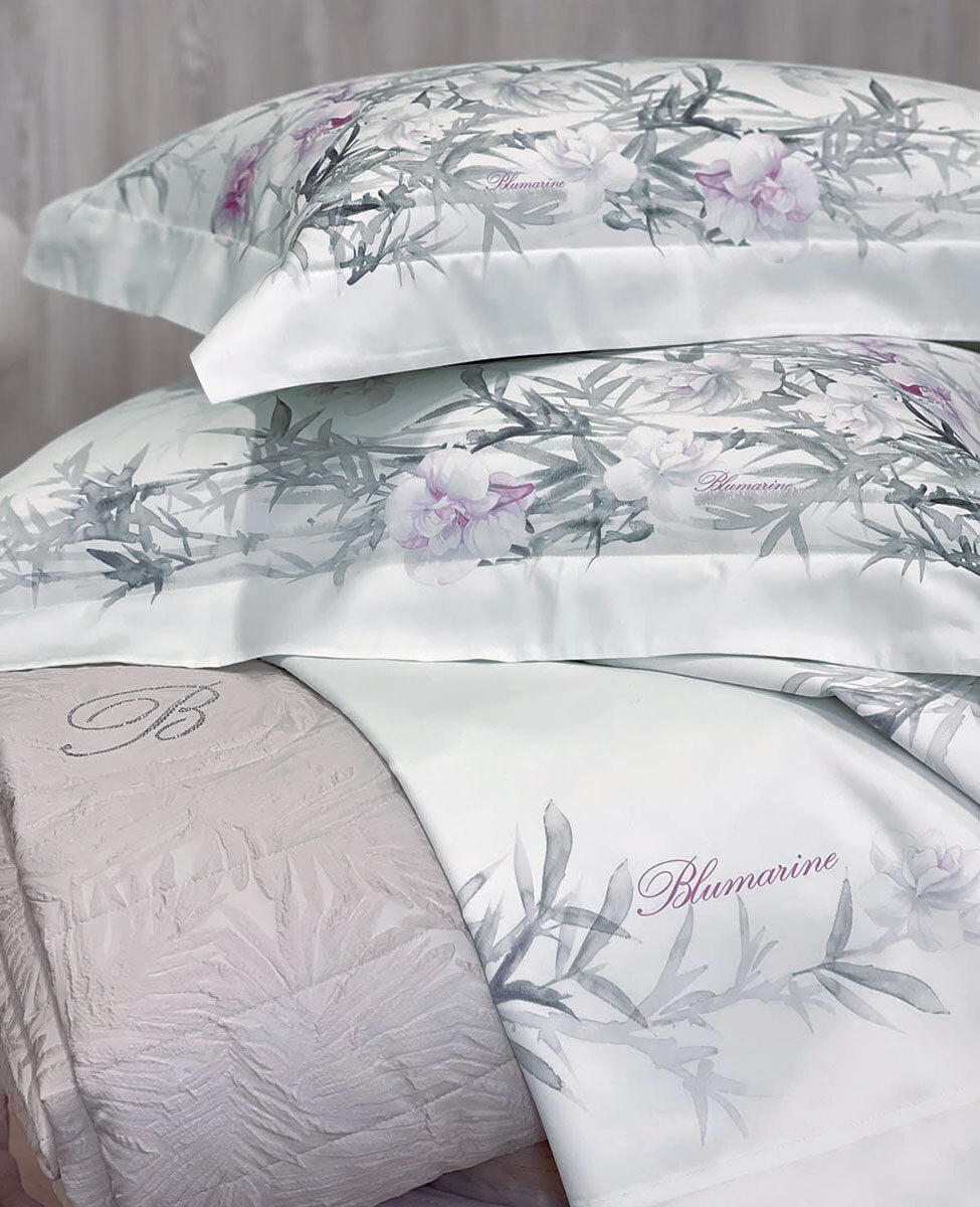 Completo Lenzuola In Raso Di Cotone Orchidea Blumarine