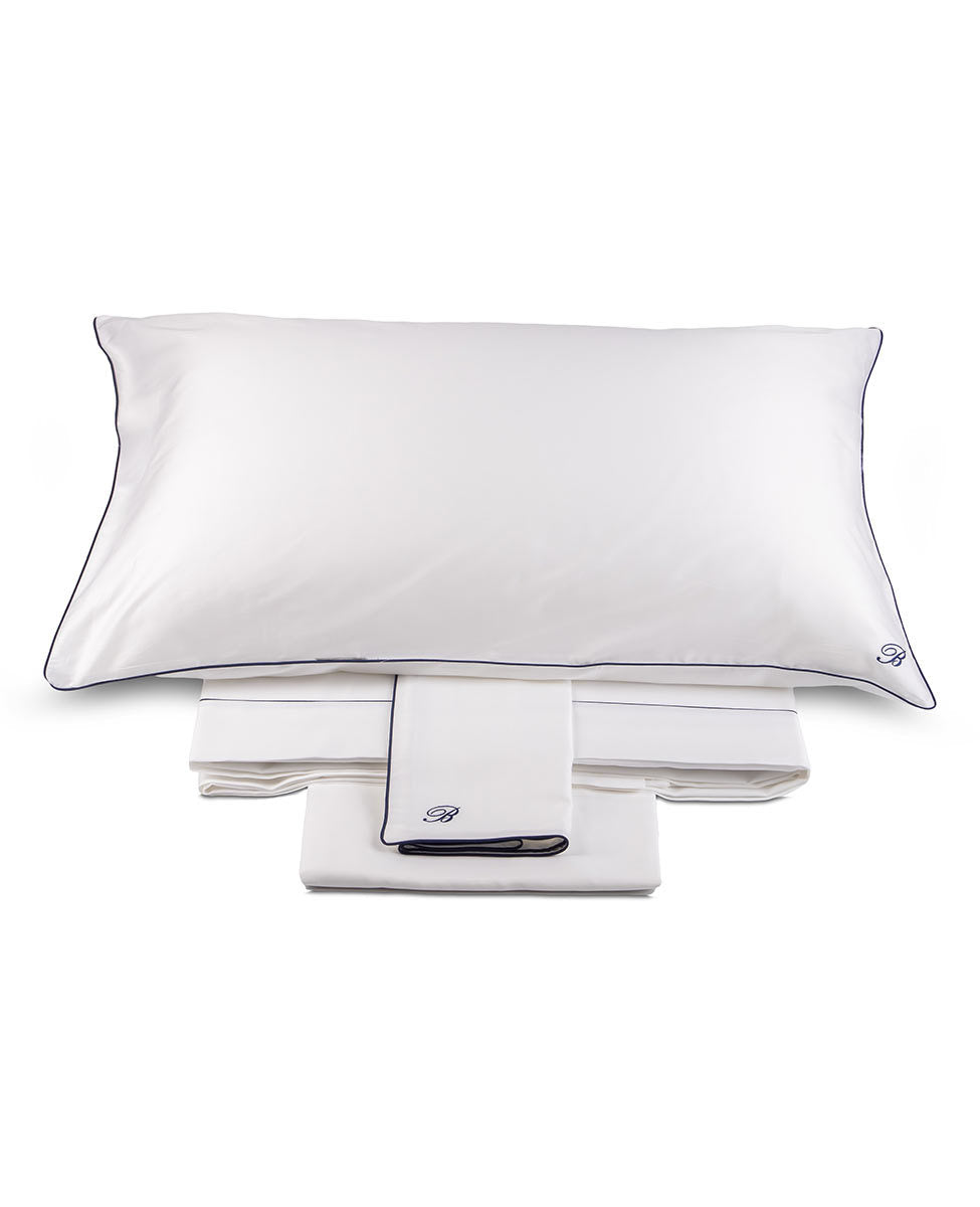 Completo Lenzuola In Raso Di Cotone Profilo Blu Blumarine