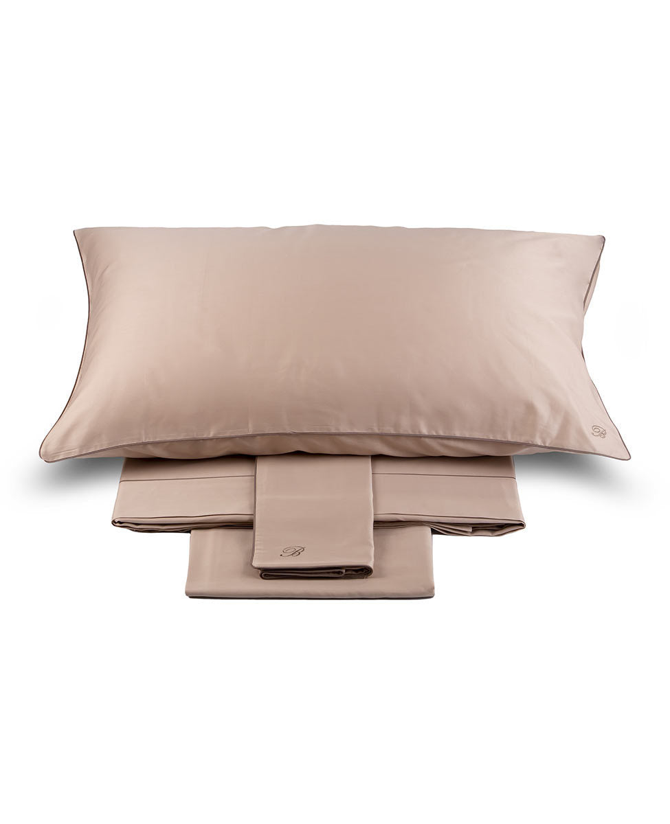 Completo Lenzuola In Raso Di Cotone Profilo Blu Blumarine