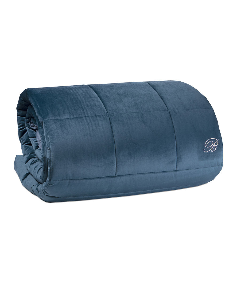 Trapunta Matrimoniale in Velluto Blu Velvet Blumarine