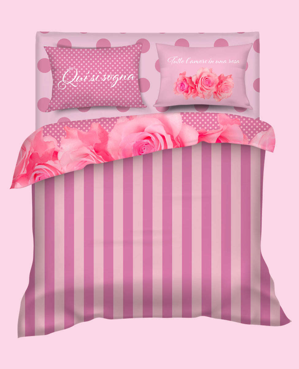 Copripiumino matrimoniale In Raso Di Cotone Roses Camomilla