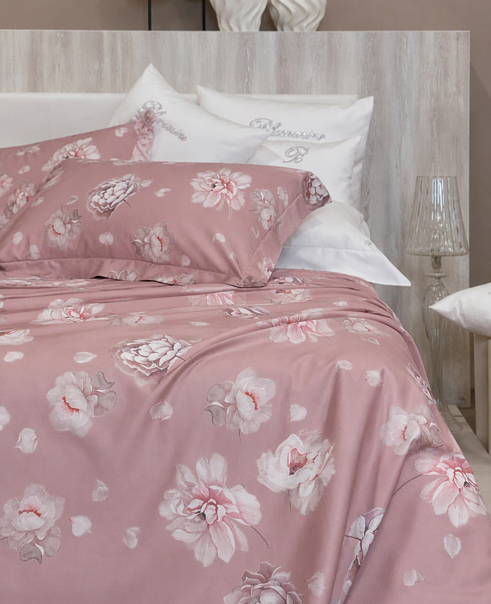 Completo Lenzuola In Raso Di Cotone Annika Blumarine