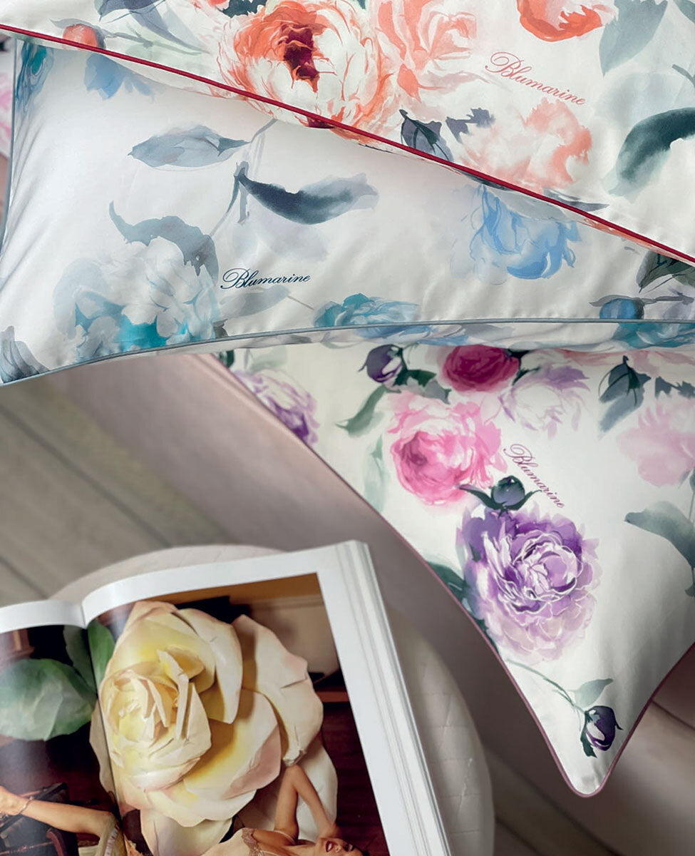 Completo Lenzuola In Raso Di Cotone Biancofiore Blumarine