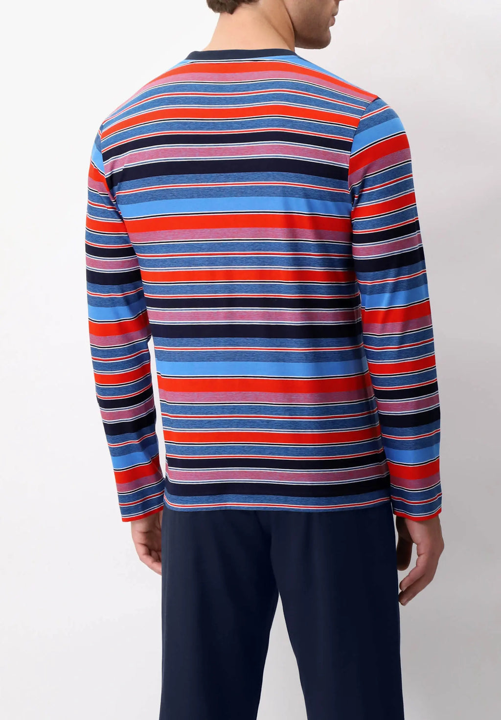 Pigiama Lungo Serafino in Cotone Fantasia Multiriga PEROFIL VPRT92806