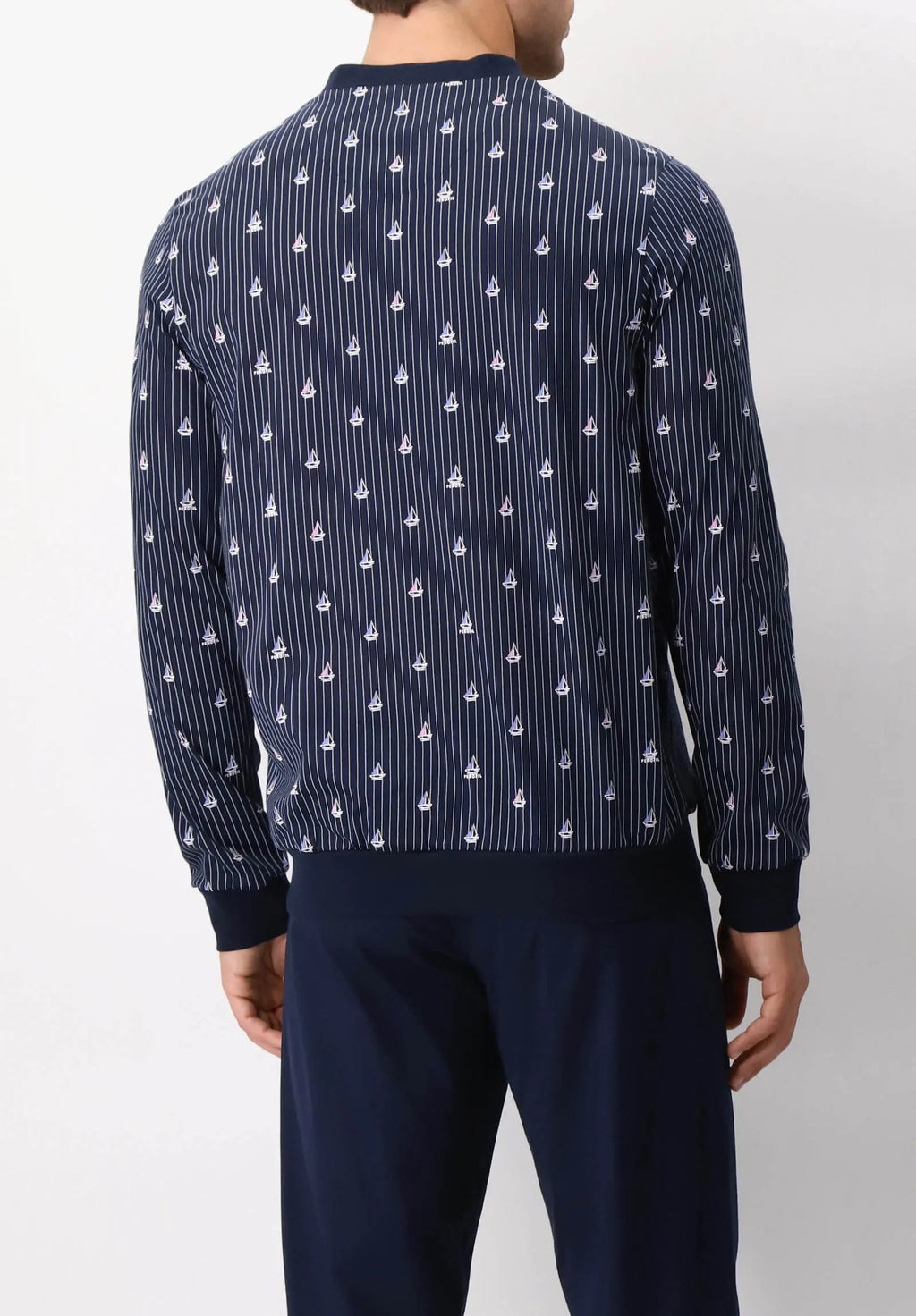 Pigiama Lungo Serafino in Cotone Fantasia Barche a Vela PEROFIL VPRT92816