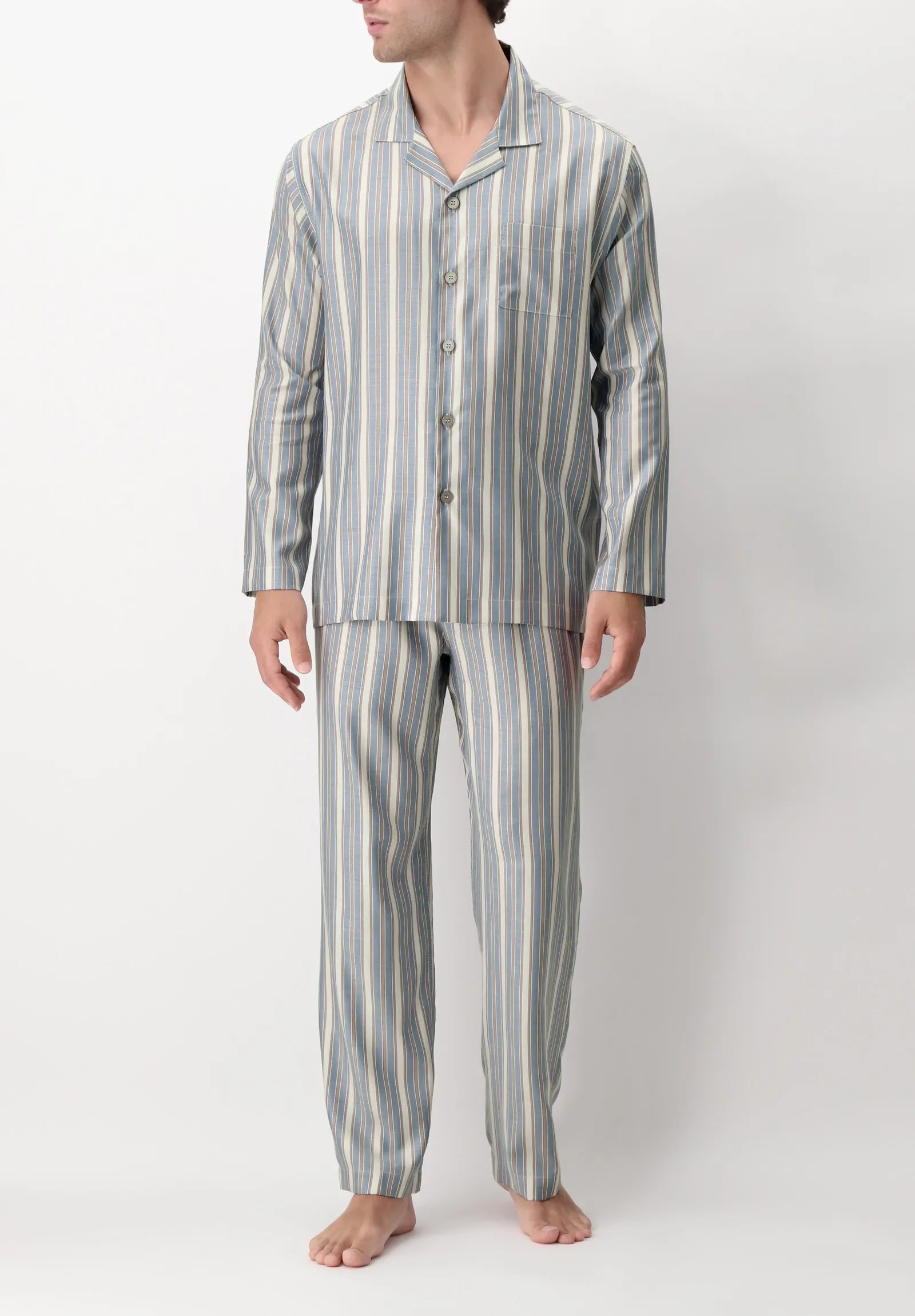 Pigiama Lungo Aperto con Collo in Lyocell Silk Touch Riga Tortora PEROFIL VPRT93079