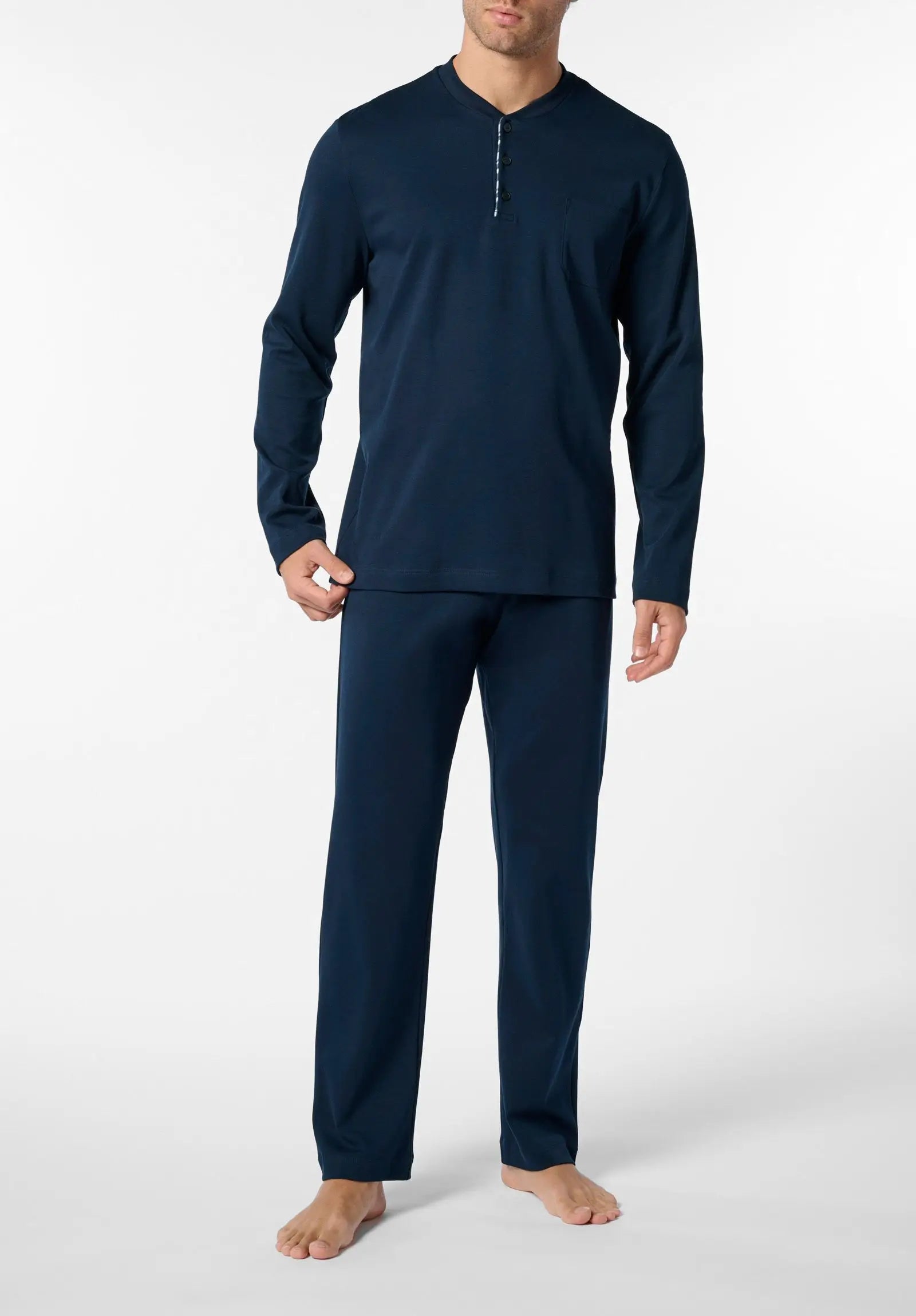 Pigiama Lungo Serafino In Cotone con Dettagli a Righe Basic PEROFIL VPRT93210