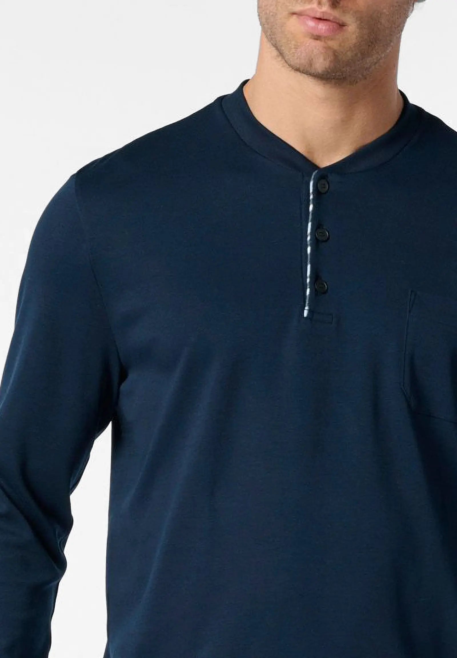 Pigiama Lungo Serafino In Cotone con Dettagli a Righe Basic PEROFIL VPRT93210