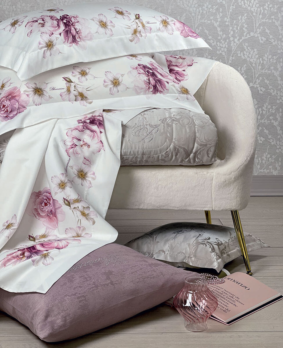Completo Lenzuola In Raso Di Cotone Brook Blumarine