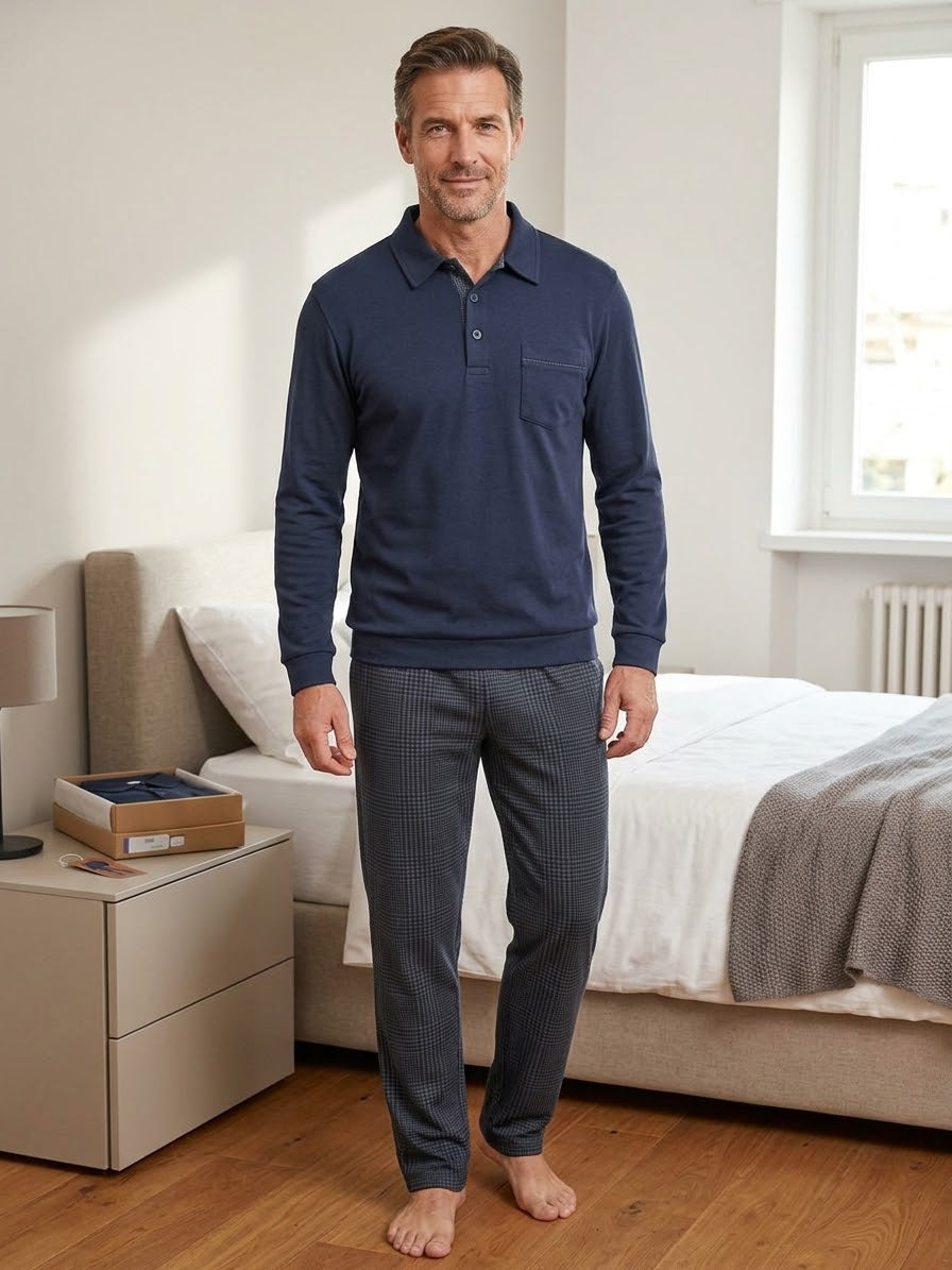 Pigiama Lungo Con Colletto in Interlock di Cotone RAGNO UA73N4