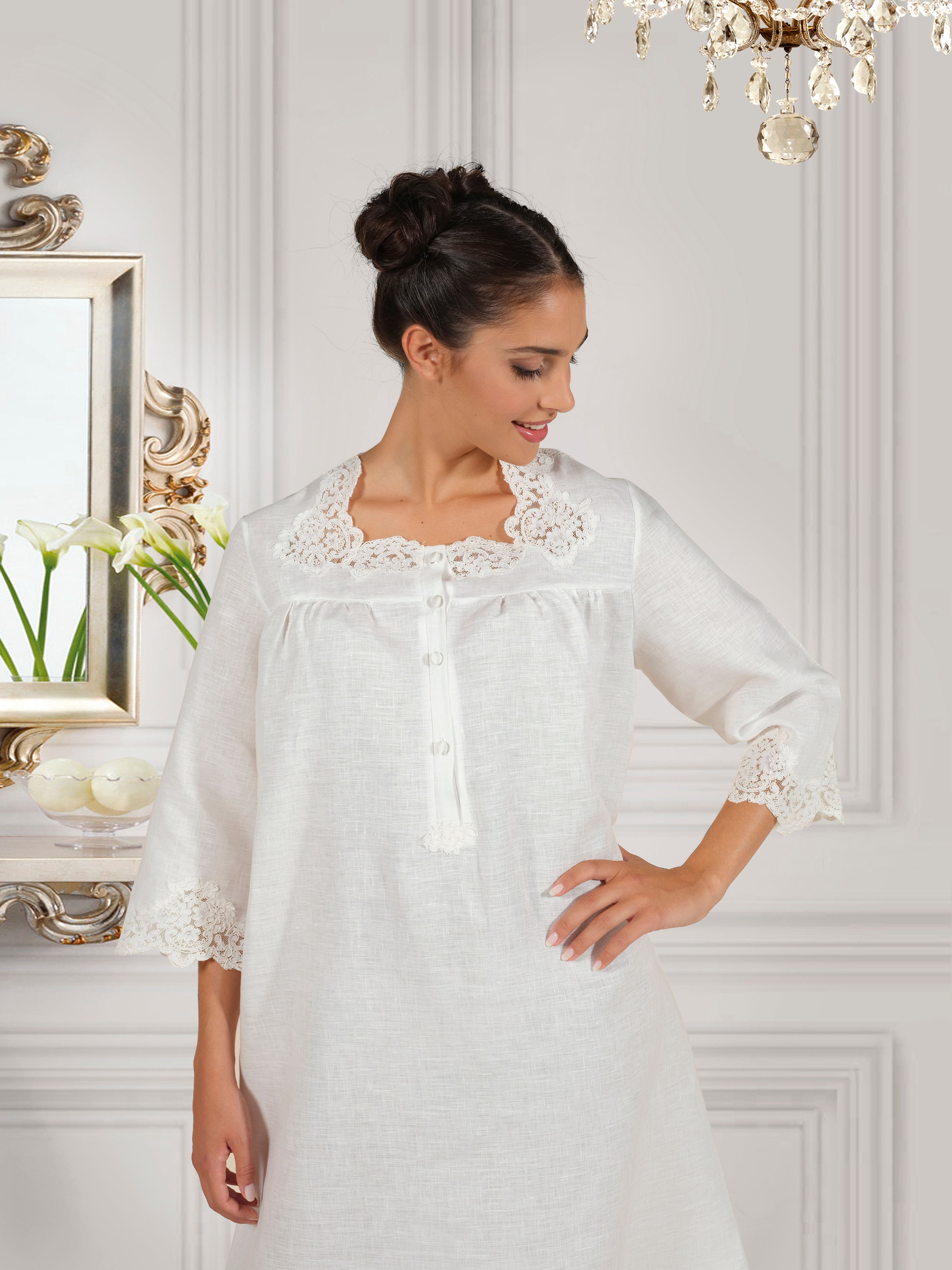 Camicia Da Notte 4 bottoni in Lino Non Solo Corredi Erika