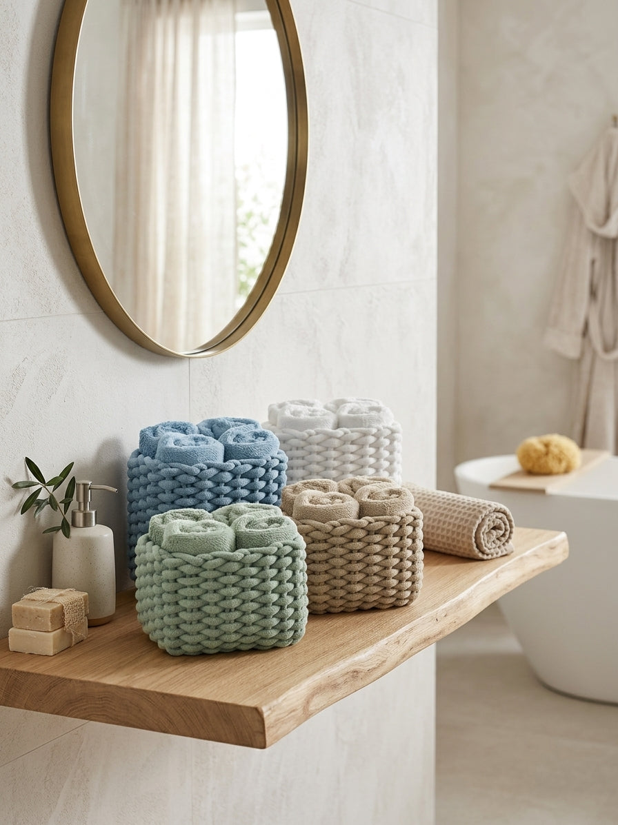 Set 4 Lavette Ospiti Daunex Linea Classic 30x30 cm in Spugna di Cotone con Cestino