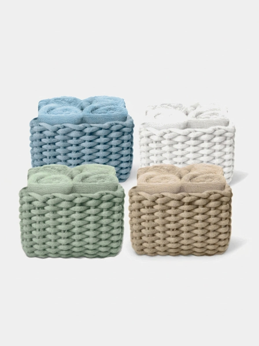 Set 4 Lavette Ospiti Daunex Linea Classic 30x30 cm in Spugna di Cotone con Cestino