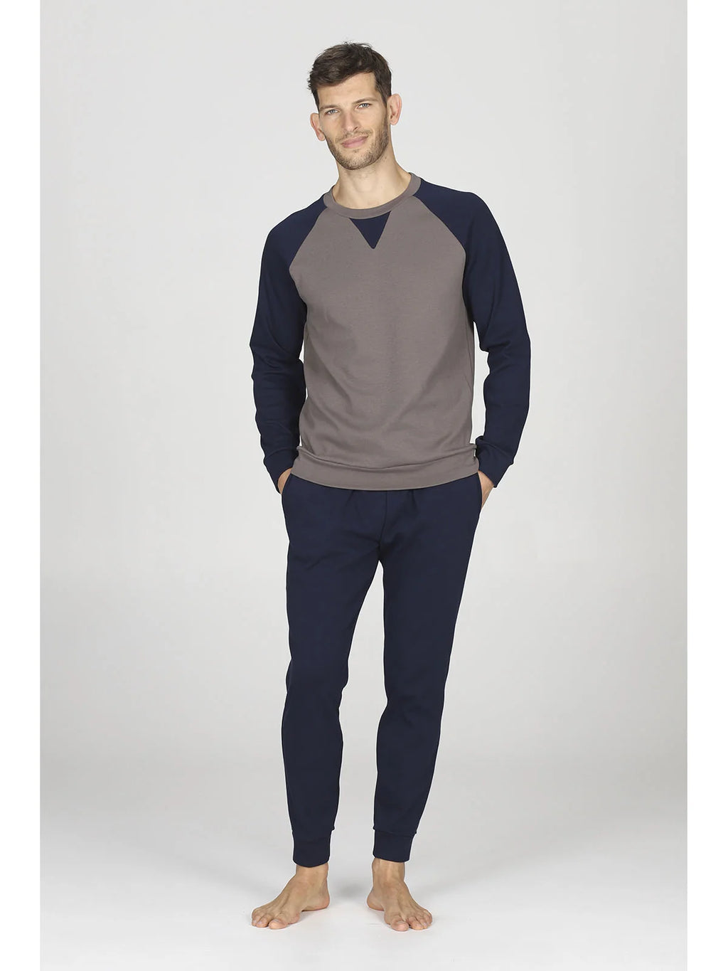 Pigiama Uomo Girocollo in Interlock di Puro Cotone Color Block JULIPET JAL939