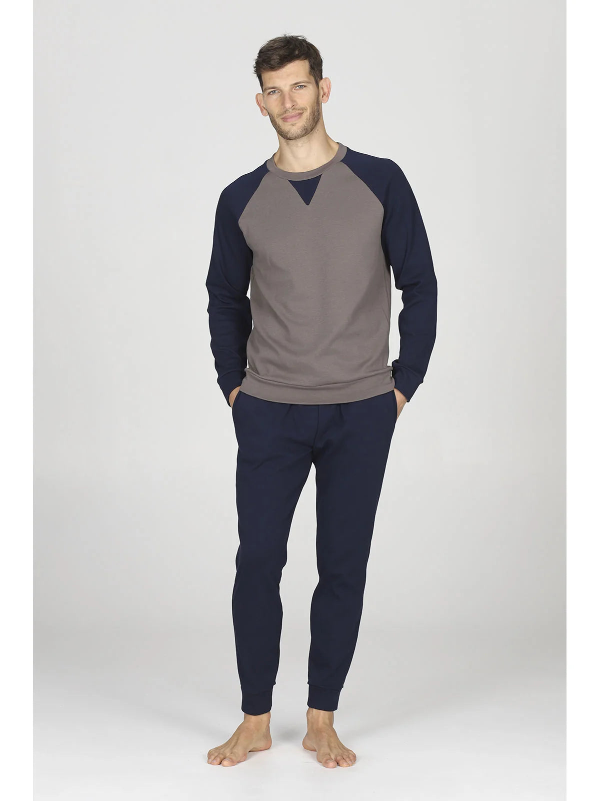 Pigiama Uomo Girocollo in Interlock di Puro Cotone Color Block JULIPET JAL939