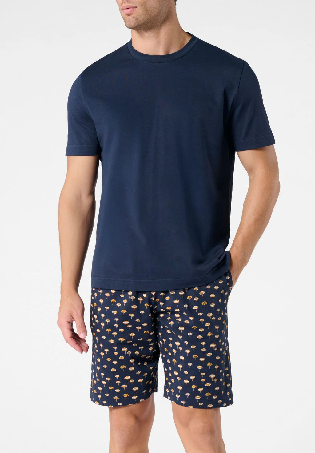 Pigiama Corto Girocollo in Cotone - Blu e Fantasia Spiaggia Blu PEROFIL VPRT93396