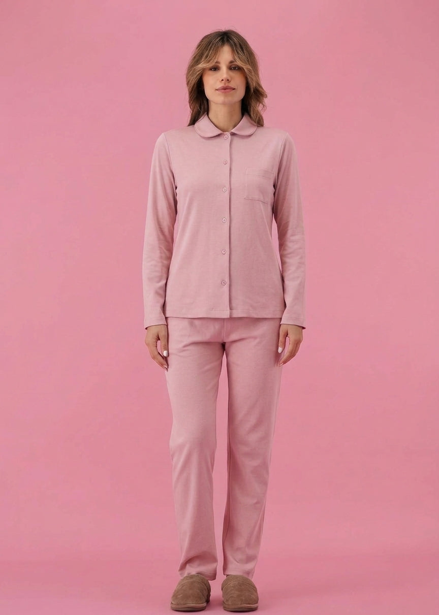 Pigiama Donna Notte a Manica Lunga in Interlock Cotone Maryplaid 6P86046