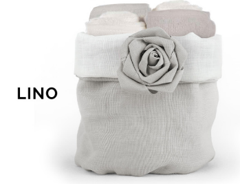 Set 4 Lavette Ospiti con Cestino in Tessuto e Decorazione Bocciolo 30x30cm