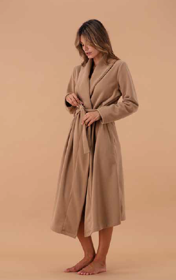 Vestaglia Lunga Donna Caramello in Pile con Cintura Maryplaid 6V85051