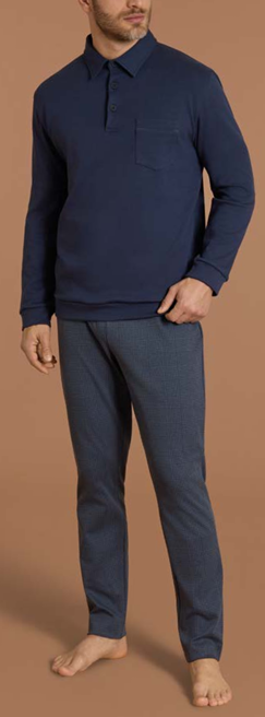 Pigiama Lungo Con Colletto in Interlock di Cotone RAGNO UA73N4