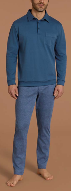 Pigiama Lungo Con Colletto in Interlock di Cotone RAGNO UA73N4