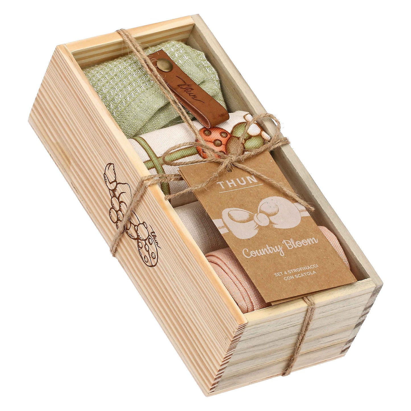 Set 4 strofinacci con scatola in legno Country THUN