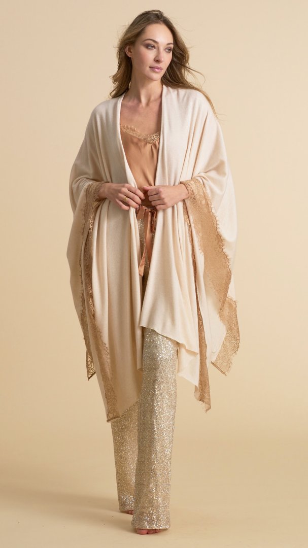 Mantella Donna In Maglia Con Pizzo Cheope Pepita 5073