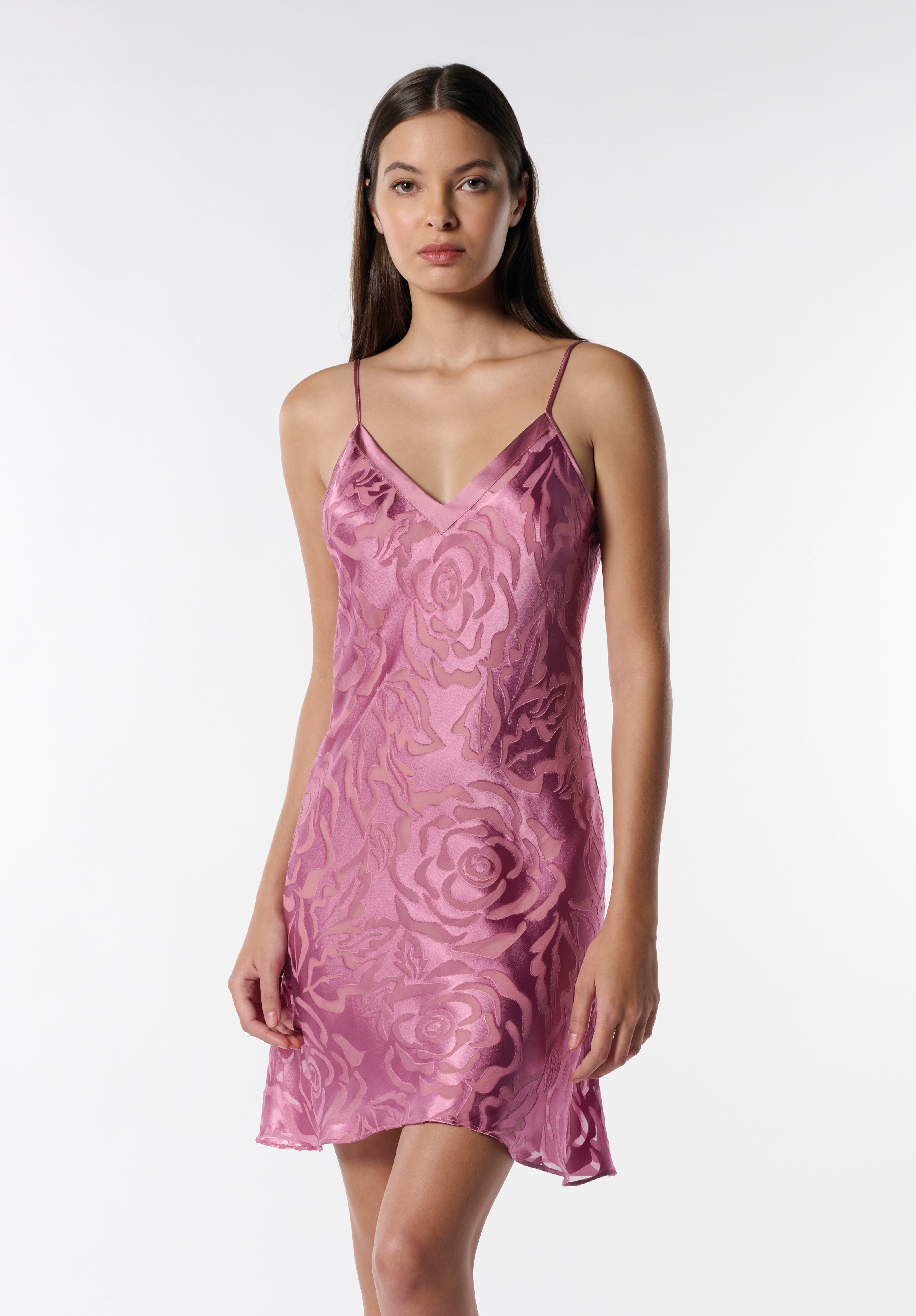 Camicia Da Notte Sposa con Spalline Rose Devorè Luna Di Seta VLST61131