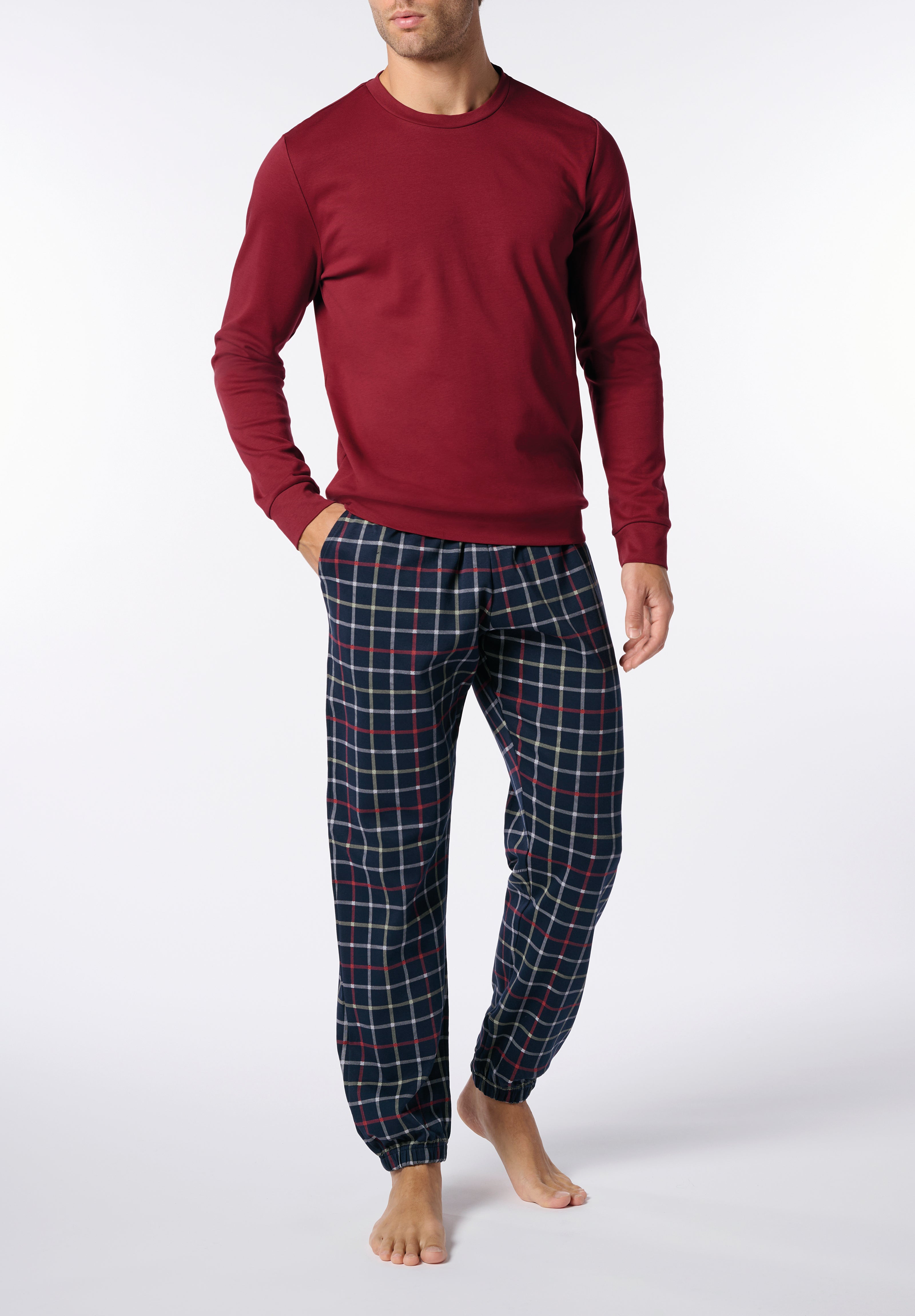 Pigiama Lungo Girocollo in Cotone con Stampa Check PEROFIL VPRT93207