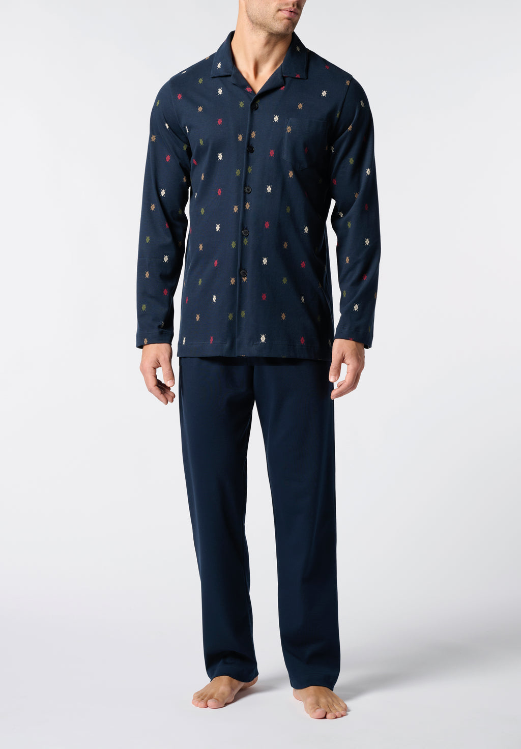 Pigiama Lungo Aperto con Collo in Cotone Invernale con Stampa Cravatteria PEROFIL VPRT93215