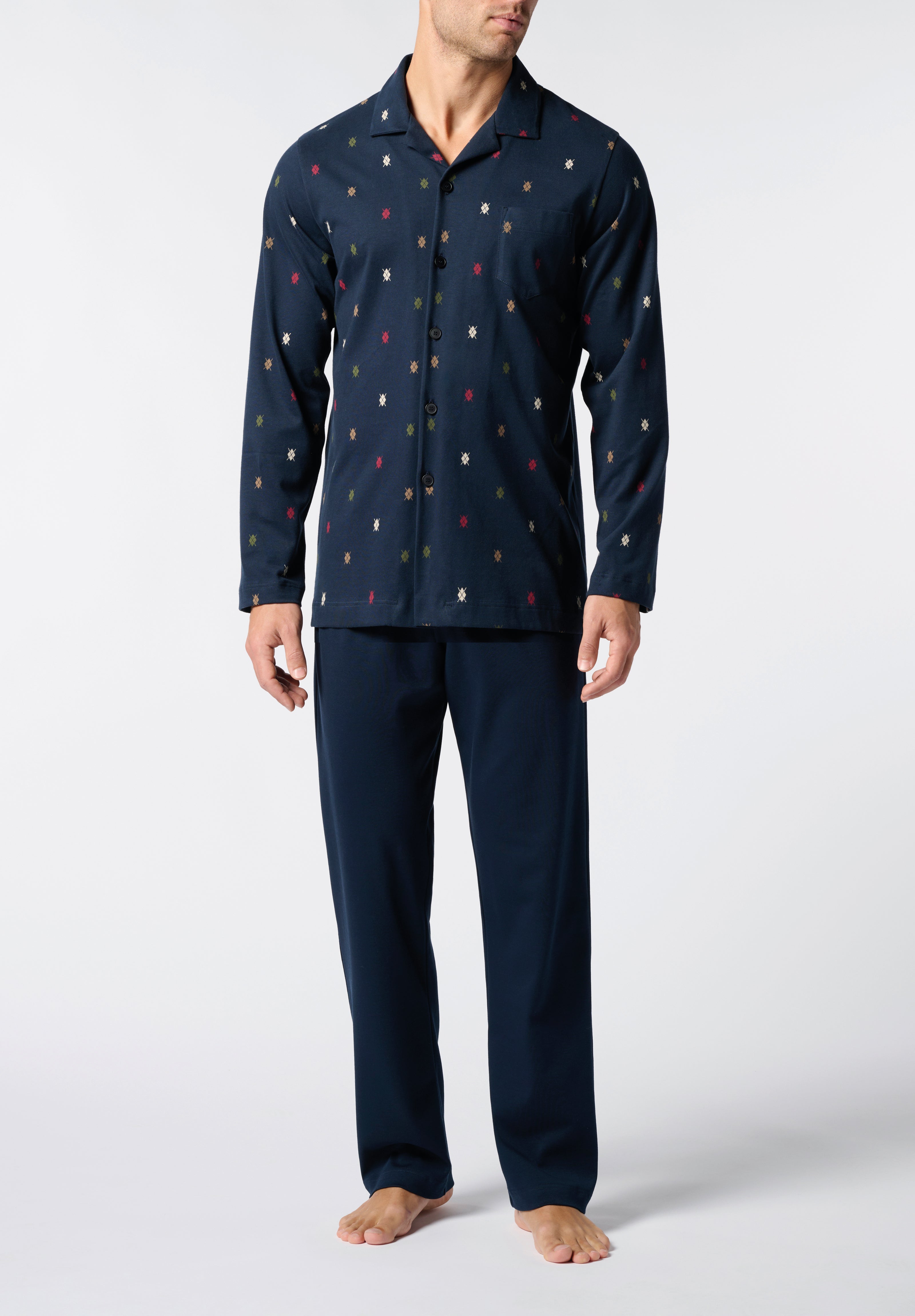 Pigiama Lungo Aperto con Collo in Cotone Invernale con Stampa Cravatteria PEROFIL VPRT93215