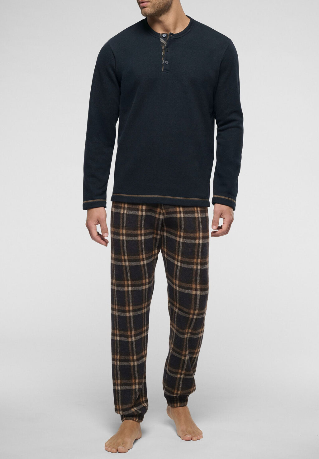 Pigiama Lungo Serafino in Soft Cotton con Fantasia Check PEROFIL VPRT93443