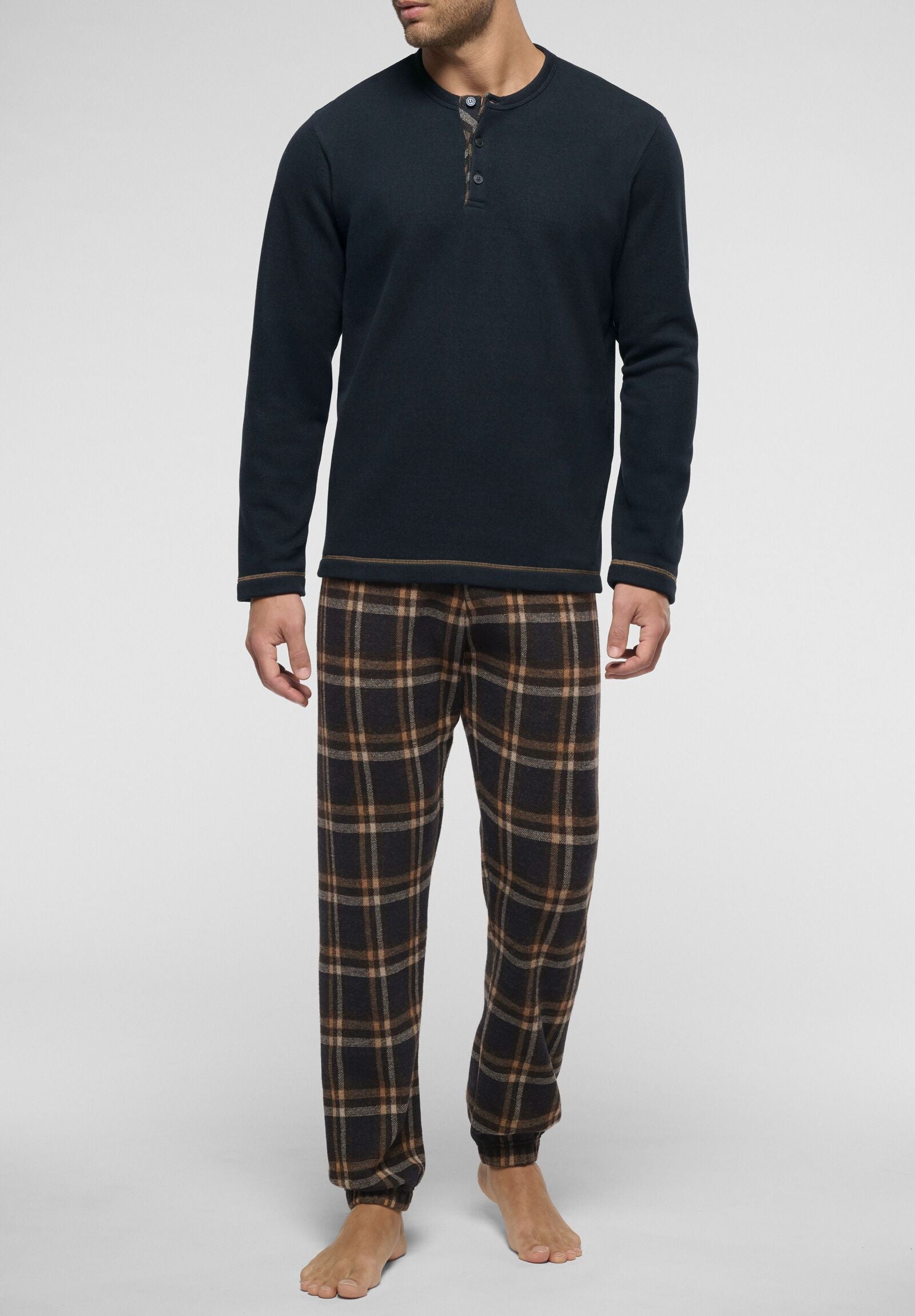 Pigiama Lungo Serafino in Soft Cotton con Fantasia Check PEROFIL VPRT93443
