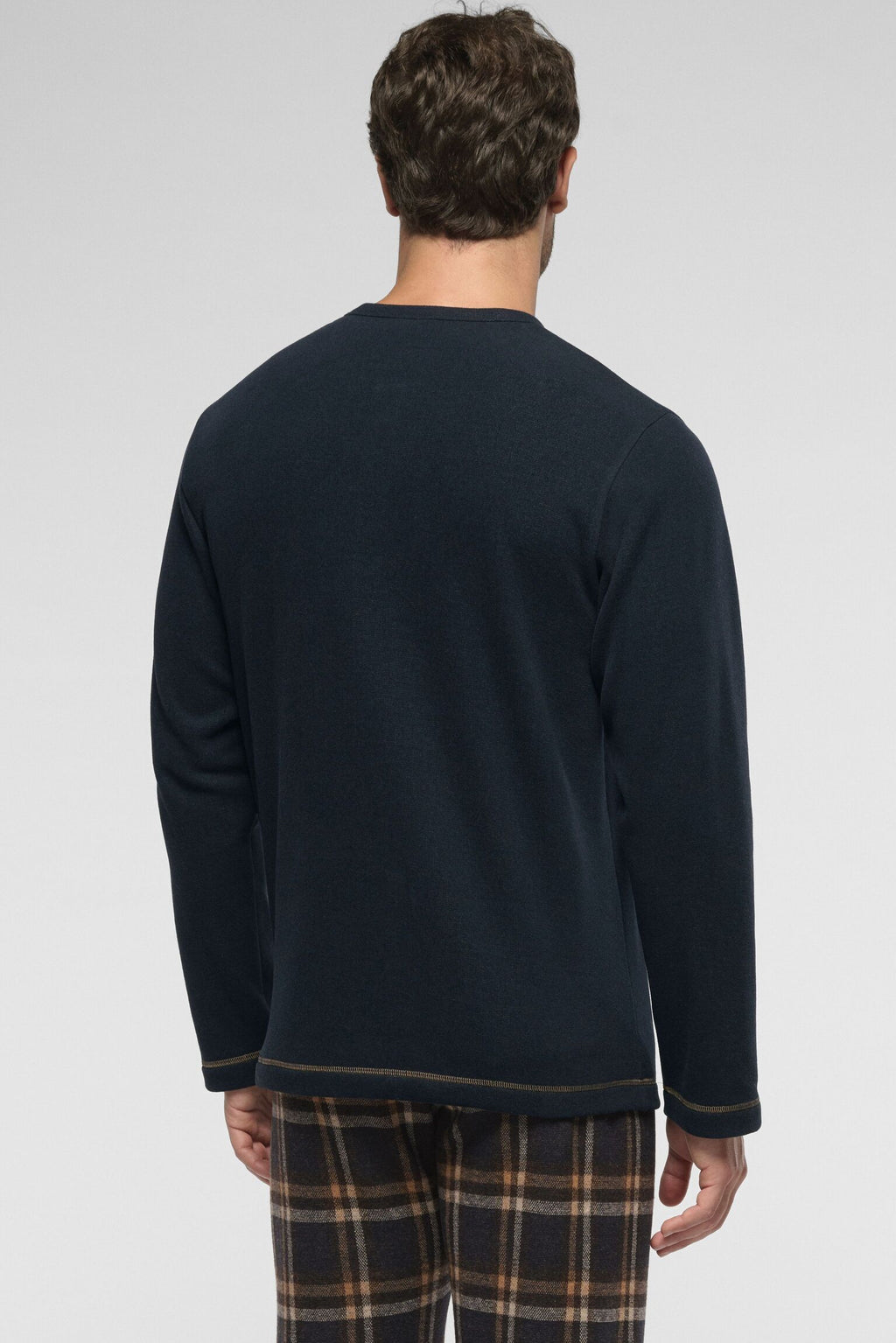Pigiama Lungo Serafino in Soft Cotton con Fantasia Check PEROFIL VPRT93443