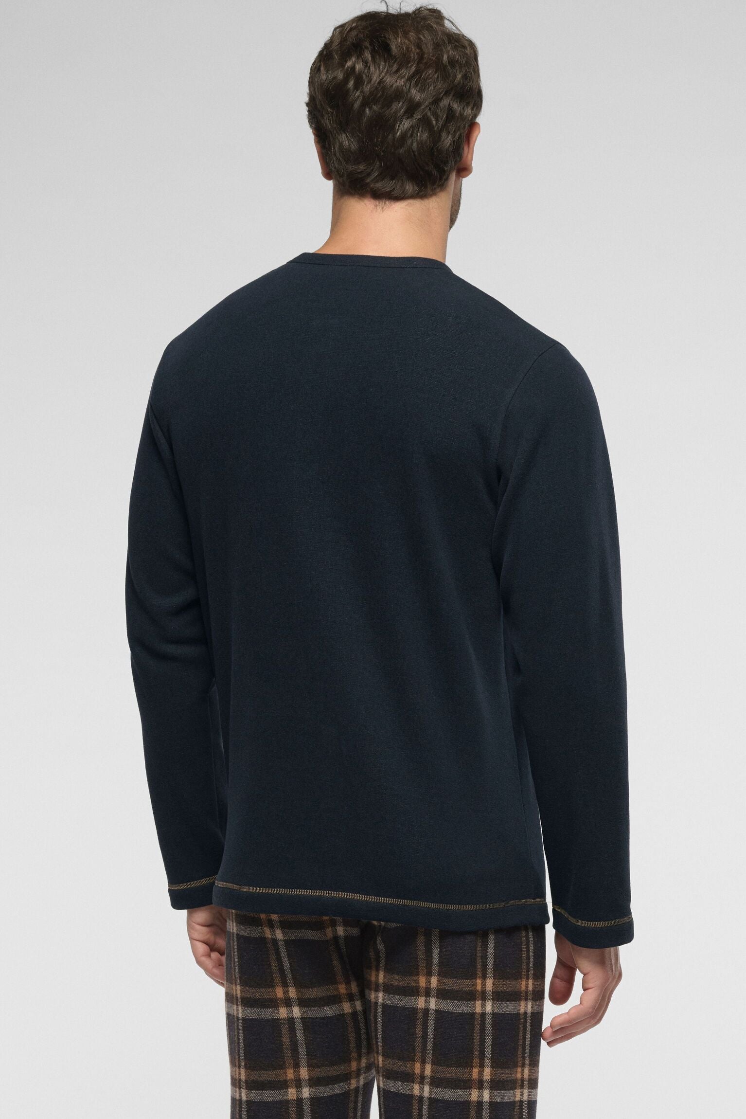 Pigiama Lungo Serafino in Soft Cotton con Fantasia Check PEROFIL VPRT93443